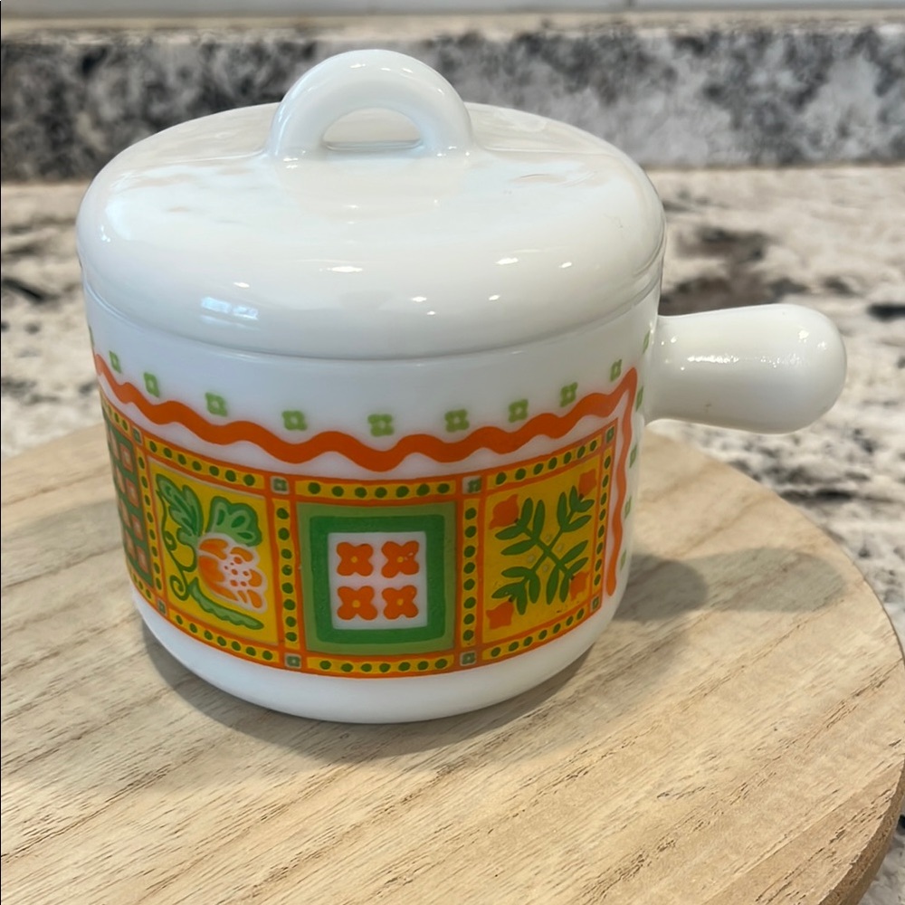 Vintage Avon Patchwork Quilt Milk Glass Soup Mug